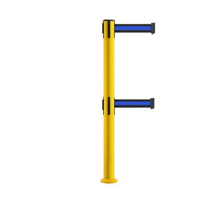 MONTOUR LINE Stanchion Dual Belt Barrier Fixed Base Yellow Post 9ft.Bk/Bl Belt MSX630DF-YW-BBH-90